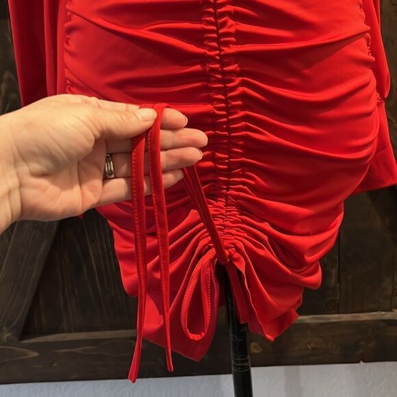 New Sexy Long Sleeve Autumn Sexy Deep V Neck Pleated Cocktail Dress SM - Picture 6 of 11